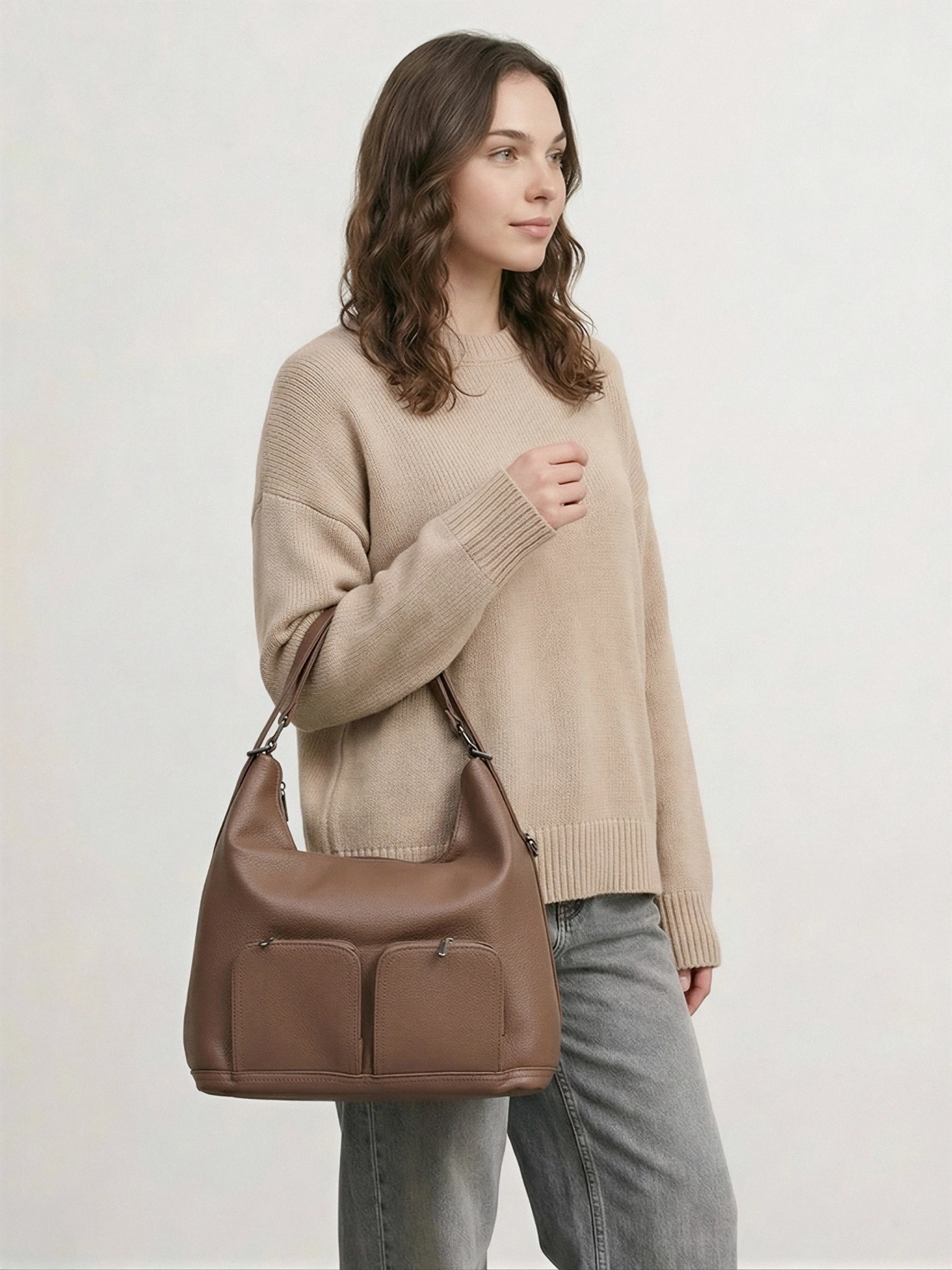 Сумка-шоппер  с регулируемыми ручками и накладными карманами в ассортименте